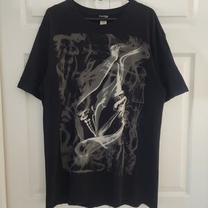 Vintage Y2K Volcom Smoke Graphic Tee, Black Gray Short Sleeve Skater Shirt, Sz L